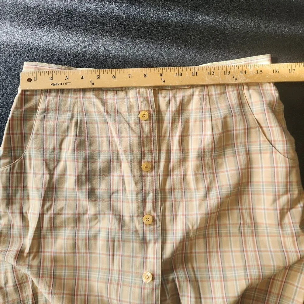 LIZ CLAIBORNE Liz Golf Skort Skirt Size 14 Yellow Beige Green Plaid EUC‎
